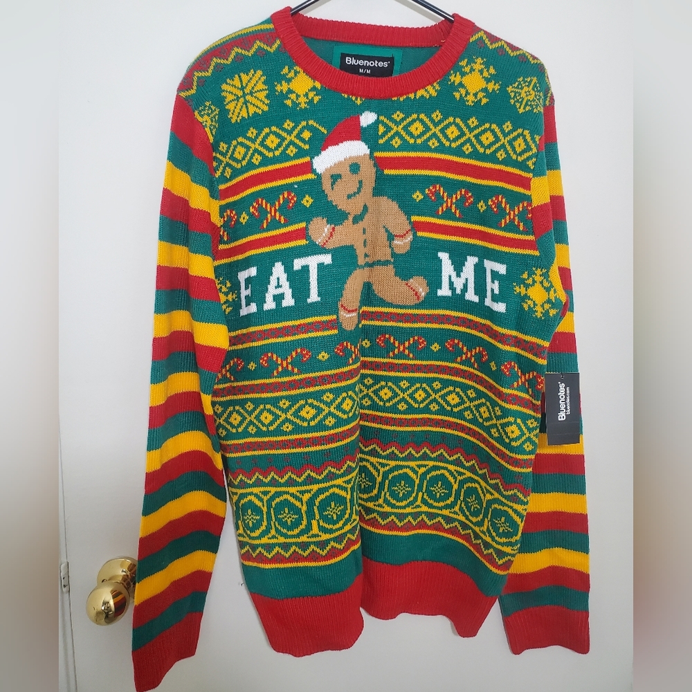 Eat me ginger bread man Christmas sweater. Mens medium. Nwt